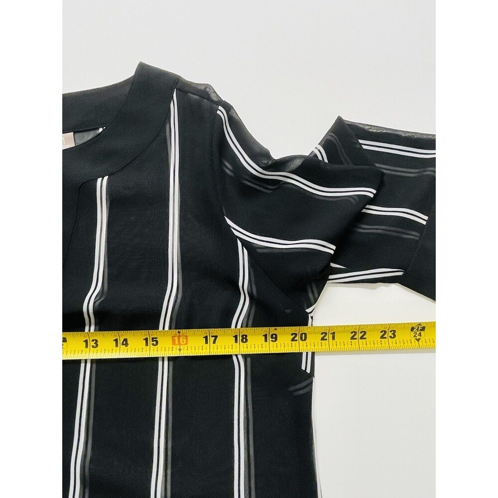 Chico's Top Womens 1 Medium 8 Black White Stripe Nautical Preppy Sheer Old Money - Picture 12 of 14